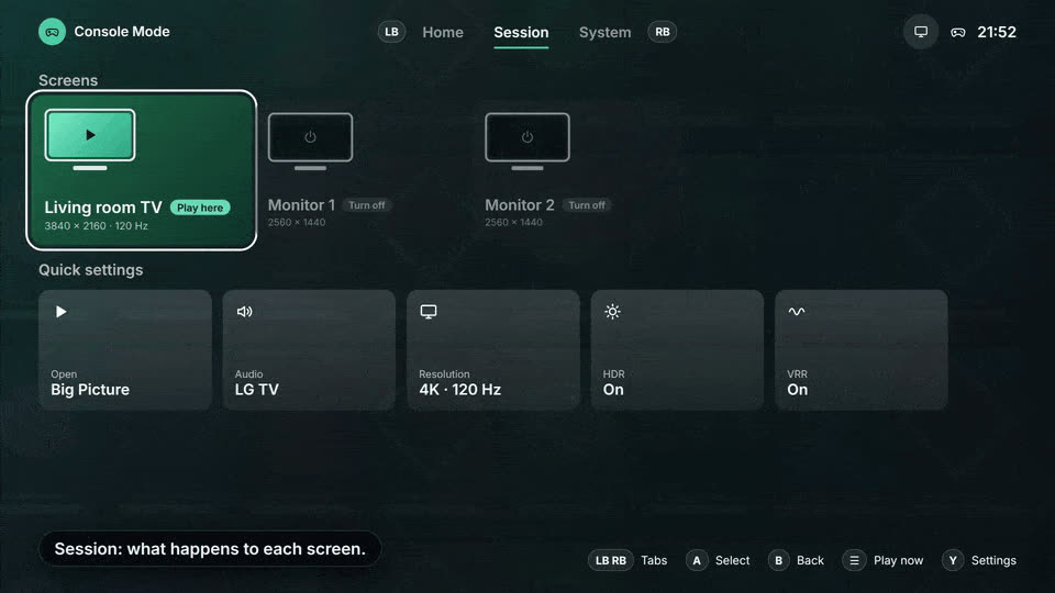 The Console interface, built for a controller.