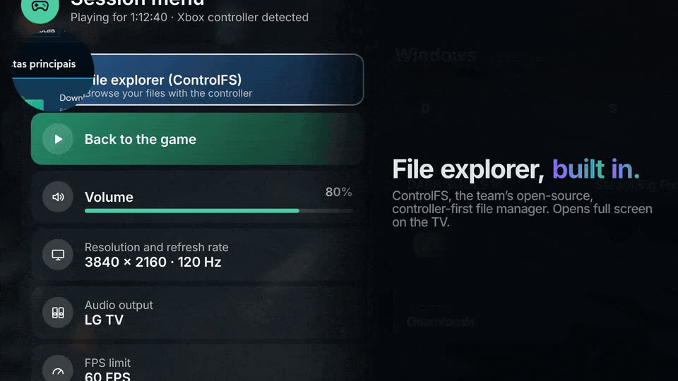 The session menu, over the game.